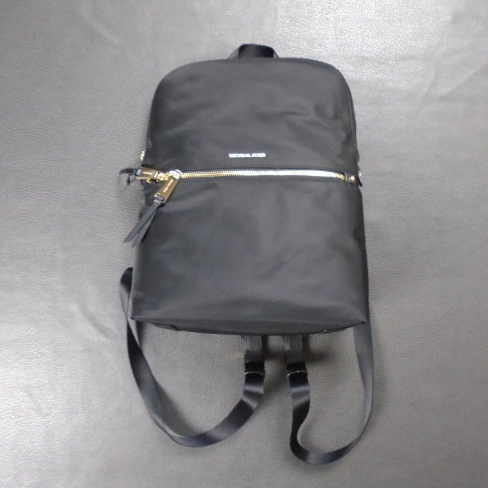Michael Kors Polly MK MD Slim Zip Backpack Black Nylon Gold 30S9GP5B8C